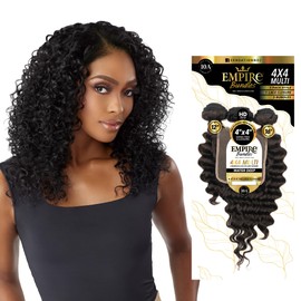Sensationnel Empire bundles multi - water deep with 4x4 closure 10a tangle shed free human hair for weaving and sew in styles (8 10 12 Inch, NATURAL)