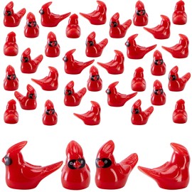 Watayo 30 Pcs Mini Resin Red Cardinal Bird Figurines, Christmas Miniature Cardinal Figurines Decor, Tiny Red Birds Ornaments for Christmas Garden Tree Home Table Decor Vase Filler Party Favors