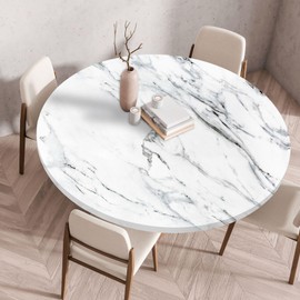 Highdi Tablecloth Washable Round 110 cm, Elastic Mármol Printable Tablecloth Outdoor Lotus Effect Tablecloths Table Cloth for Garden Restaurant, Ideal for 100 cm - 105 cm