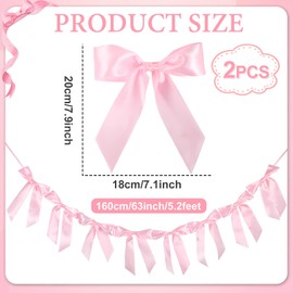 Qyeahkj 2PCS Pink Bow Garland Banner Bow Party Decorations Pink Bowknot Hanging Garland Banner Bachelorette Coquette Birthday Party Supplies for Wedding Bridal Shower Engagement Baby Shower Favors