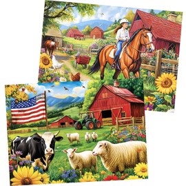 2 Pack 500 Pieces Puzzle for Adults, US Country Life Farm Puzzle for Adults Kids Seniors, Horse Cow Tractor Flower Jigsaw Puzzles 500 Pieces, Colorful Challenging Puzzles Family Game Gift 20.5 * 15