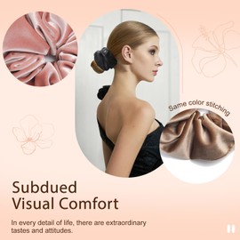 Helamvly Large Premium Velvet Scrunchie for Women Silky Fabric Hair Ties Soft Ponytail Holder (Leaves yellow Pink Milk white Light champagne) 4PCS