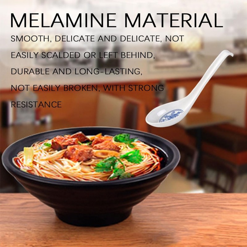 6Pcs Soup Spoon Ramen Noodle Soup Ladle White Pattern Soup