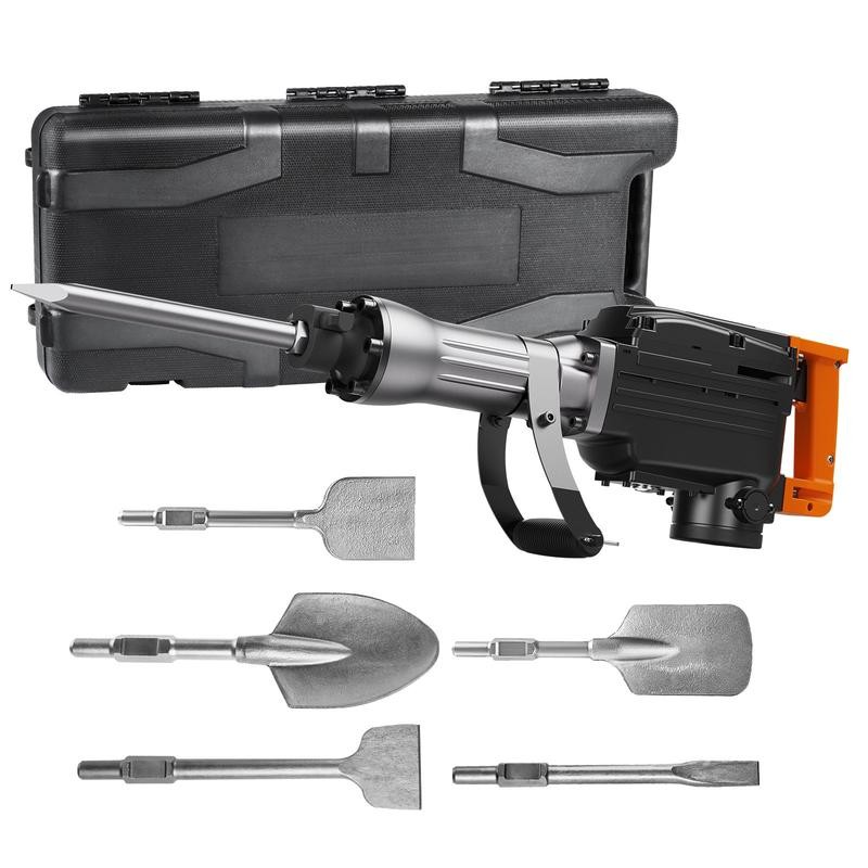 VEVOR Demolition Jack Hammer with 2/4/6 Chisel Bit, 360°C Swiveling