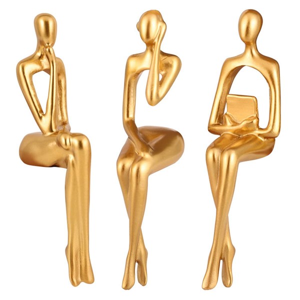 Jetcloud 3Pcs Thinker Statue Decor Modern Abstract Art Gold Figurines
