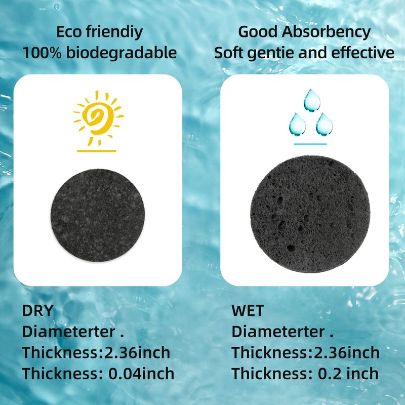 Spunspon 50-Count Facial Sponges Compressed Natural Cellulose Sponge Round Shape