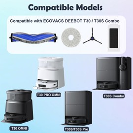 Spofan T30 Zubeh?r Ersatz Kompatibel f1r ECOVACS DEEBOT T30 PRO OMNI, T30 OMNI, T30S, T30S Pro, T30S Combo Complete, T30C PRO OMNI Saugroboter, 1 Hauptb1rste, 4 Filter, 6 Seitenb1rsten, 6 Mopp Wischt1cher