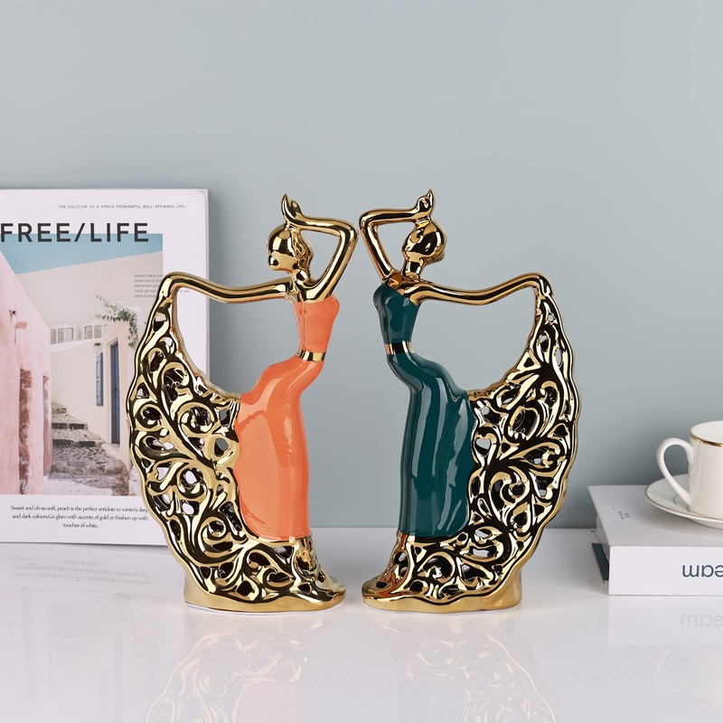 DOVDOV Abstract Ceramic Dancer Decorations, Orange and Gold Home Living