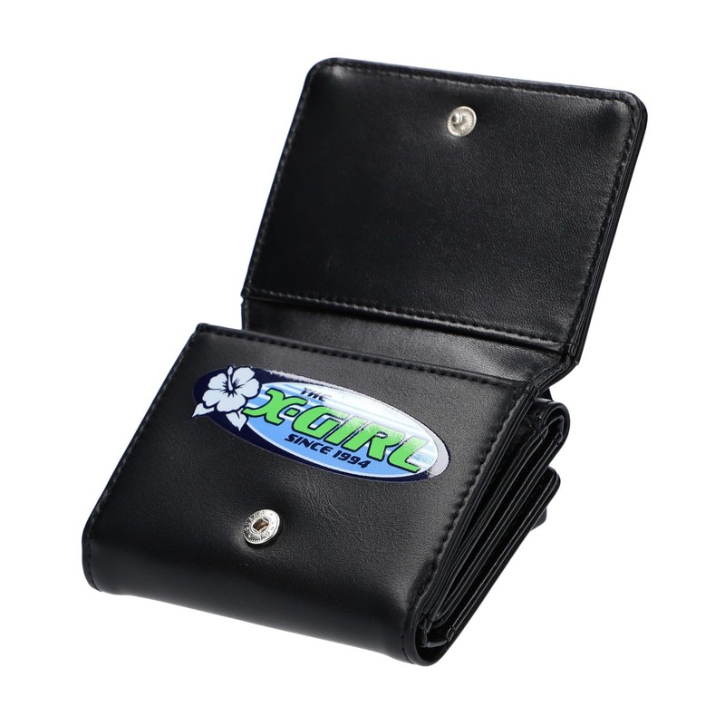 X-Girl Sticker Mini Wallet, Black Trifold Wallet