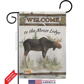 Breeze Decor Wildlife The Moose Lodge Garden Flag Animals Outdoor Deer Bear Wolf Pet Nature Farm Animal Creature Small Decorative Gift Yard House Banner Double-Sided Made in USA 13 X 18.5