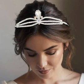 Kilshye Rhinestone Crown Headband Silver Princess Tiaras Wedding Bridal Hairband Birthday Party Hair Accessories for Women and Girls