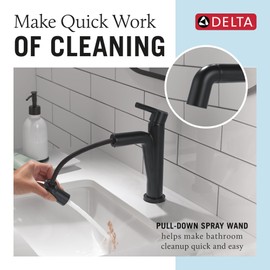 Delta Faucet Nicoli Pull-Down Single Hole Bathroom Faucet, Matte Black Bathroom Sink Faucet, Bathroom Faucet with Pull Out Sprayer, Single Handle Bathroom Faucet, Matte Black 15849LF-BLPD
