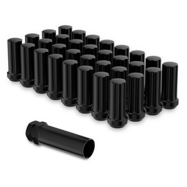 9/16x18 Wheel Lug Nuts, 32x Black M9/16x18 Lug Nut, Conical Bulge Seat, Closed End Long Extended XL Spline with 1 Socket Key Fits Ram 1500/2500/3500, F250/F350 C20/30 K20/30 8 Lug Aftermarket Wheels