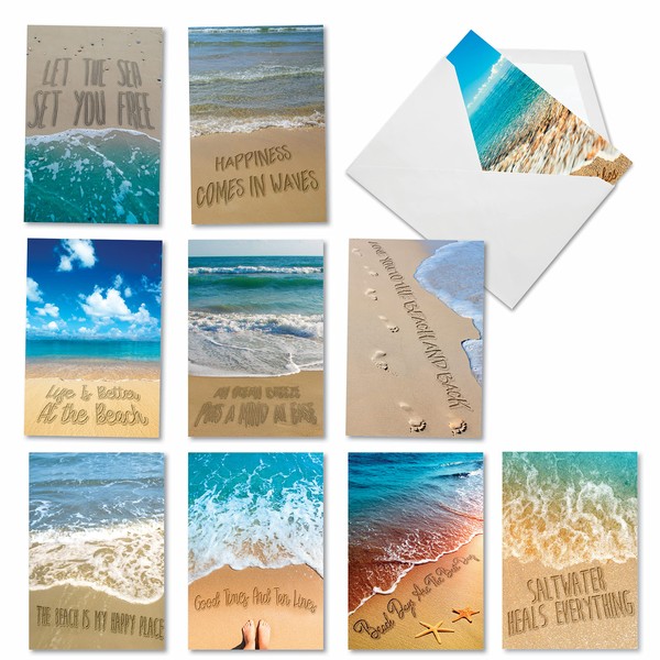 The Best Card Company, 10 Blank Cards Assortment Boxed Notecards Set w/Envelopes (1 each, 10 Designs) Life’s a Beach AC6328OCB-B1x10