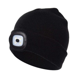 Fashion Review Gimbles® New Winter Kids Torch LED Light Up Camping Safety Visibility Knitted Beanie Hat (Black, 10-13 Years)