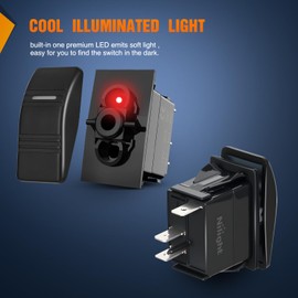 Nilight Marine Rocker Switch LED Light Bar Toggle Switches On Off 3 PIN SPST with Red Backlit 20A/12V 10A/24V with Jumper Wires Set for Cars Trucks Boat ATVs UTVs RVs