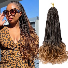 French Curl Crochet Braids 22 Inch Brown Goddess Box Braids Crochet Hair for Women 7 Packs Pre Looped with Curly Ends Synthetic French Curly Braiding Hair Extensions