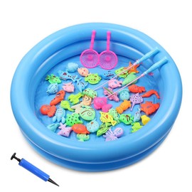 Angelspiel Magnet, 50 Stück Angeln Spielzeug, Fische Angeln Spiel 2 Jahre mit Pool Rute & Netz, Badewannenspielzeug Wasserspielzeug Kinder, Angelspiel Badewanne für Kleinkinder Kindern