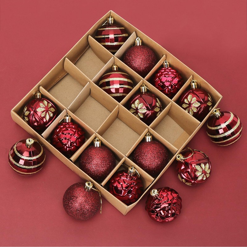 Christmas Baubles Red Set of 16 Christmas Tree Baubles Red