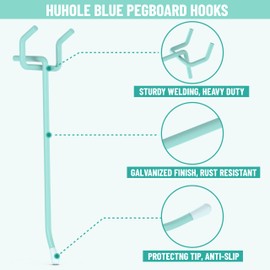 HUHOLE Pegboard Hooks 4 Inch 50PC, Blue Peg Board Hooks, Fit 1/4" or 1/8" Pegboard, Ideal Peg Board Organizer Accessories for Garage Tool Organization, Wall Storage (Blue, 4 Inch)