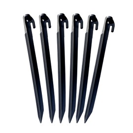 OLPRO Pack of 6 Extra Long 30cm Plastic Tent Pegs, Camping Stakes, Heavy-Duty, (Black)