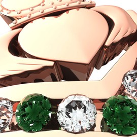 GWG Jewellery 18K Rose Gold Coated Claddagh Ring Adorned with Peridot Green Stones – 7 in Gift Box for Women