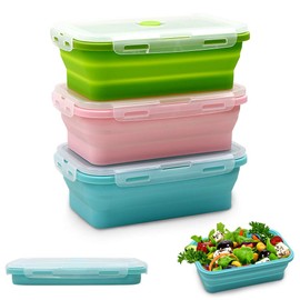Alimat PluS Silicone Food Storage Containers with Lids, 3 Pack Set 27oz(800ml) Collapsible Meal Prep Lunch Containers, Microwave, Freezer and Dishwasher Safe