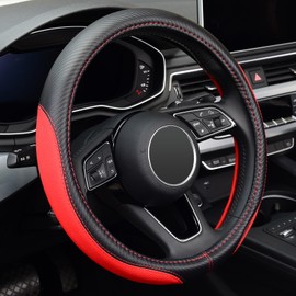 LABBYWAY Microfiber Leather Auto Car Steering Wheel Cover, Universal 15 Inch Anti-Slip Wheel Protector, Red