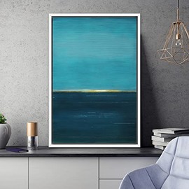 SIGNWIN Framed Canvas Print Wall Art Yellow Horizon on Edge of The Sea Abstract Wilderness Illustrations Modern Art Modern Scenic Relax/Calm Ultra for Living Room, Bedroom, Office - 16"x24" White