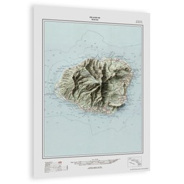 Restoration Cartographic Kauai Restored Vintage Relief Print, Topographic Wall Art for the Home or Office, Islands Series, 20 x 30 Inches