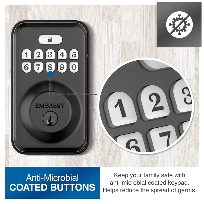 Embassy Door Lock Electronic Keyless Entry with Antimicrobial Illuminated Keypad