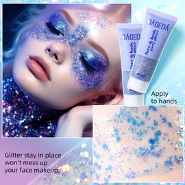 DAGEDA Body Glitter Gel, Face Glitters Body Gel Sequins Shimmer Liquid Eyeshadow, Chunky Glitter for Face Hair Nails, Holographic Cosmetic Laser Powder Festival Glitter Makeup 1.7oz (Mermaid)