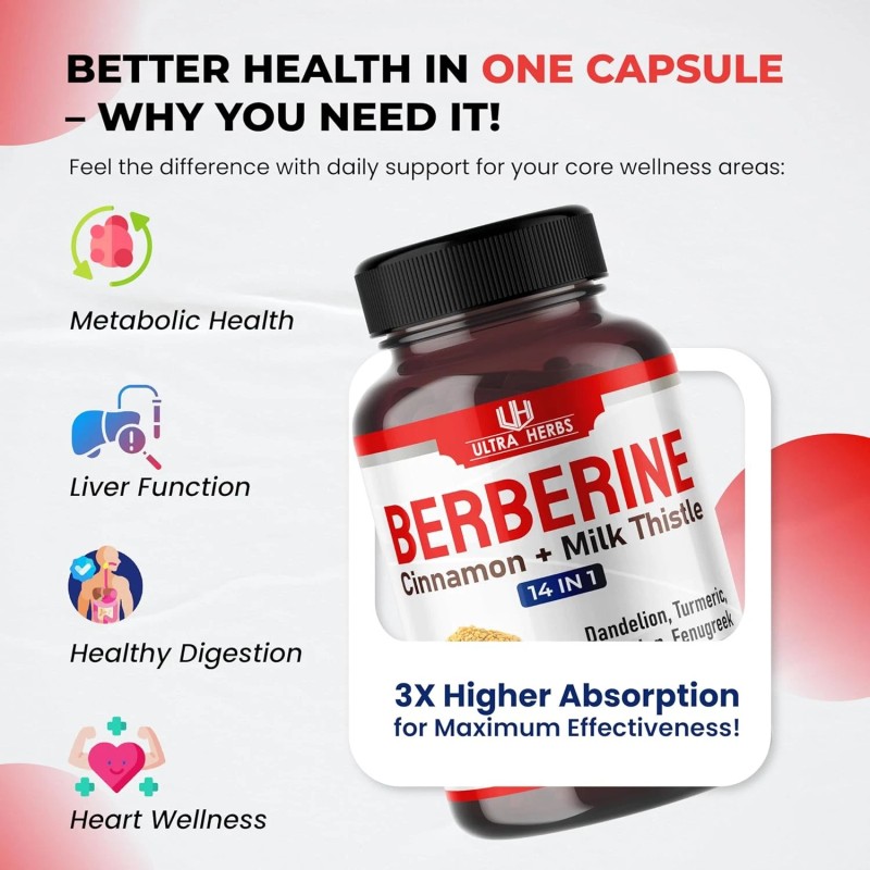 ULTRA HERBS Premium Berberine with Cinnamon, Milk Thistle *USA Made