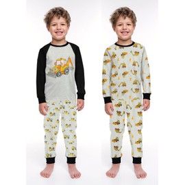 Pyjamas Boys Long Sleeve Two Piece Cotton Children's Sleepwear Tractor Digger Fire Engine 92 98 104 110 116 122, excavator and tractor