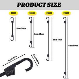 VirtuGro Bungee Cords with Hooks Pack of 12, Heavy Duty Bungee Straps with Hooks Weatherproof & UV-Resistant Elastic Bungee Cords for Tarps Luggage Camping Tents Transport Garden Furniture Kayak