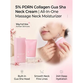 PDRN Collagen Gua Sha Neck Cream 90g, Built-In Massage Applicator Hydrating Moisturizer, Refine Fine Lines Dry Skin, Firm Smooth Texture for Neck Jawline Décolleté Mature Korean Skincare