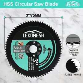 LEKOMESH Hoja de sierra circular HSS – 75 mm x cenador 3/8 pulgadas/10 mm discos de corte para madera, cobre, aluminio, plástico y metal blando