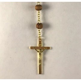 ROSARY WITH NATURAL WOOD BEADS  20" LONG