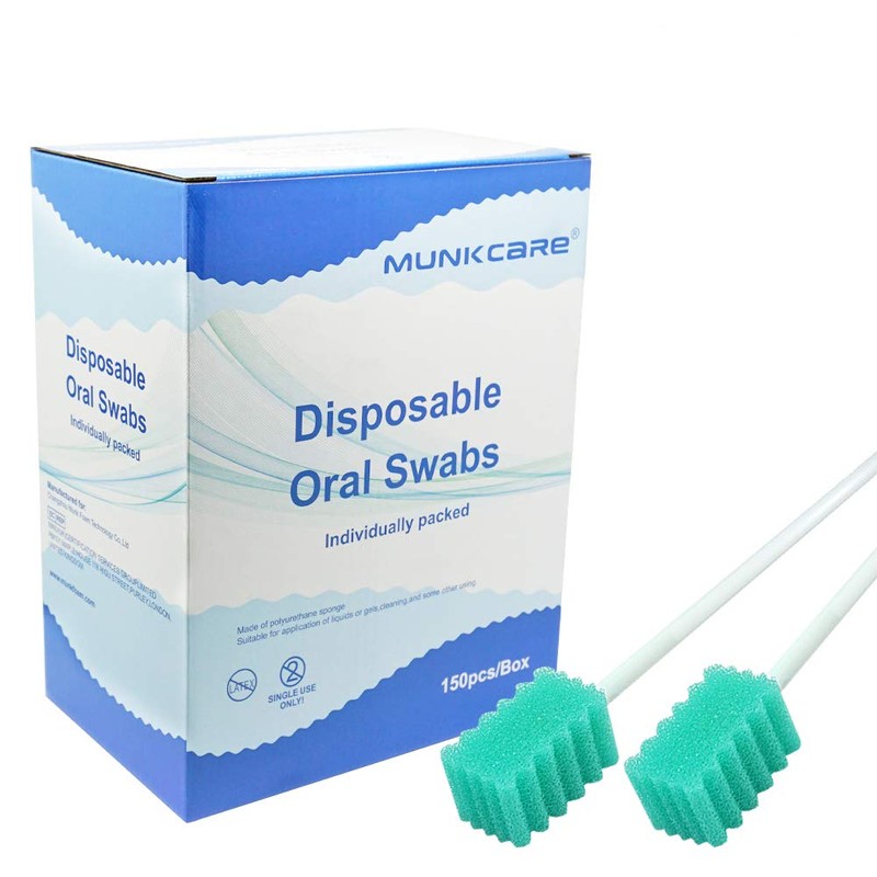 Munkcare Disposable Oral Foam Tipped Swab Mouth Cleaning Swab, Green