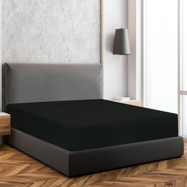 Soroor® Bedding & Linen, Microfiber Fitted Bed Sheets Double, Black Deep Pocket 12 inch Bed Sheets, Super Soft Fabric & Elastic Hem Fitted Sheets | 120 x 190 x 30 cm Small Double Fitted Sheet / 4FT
