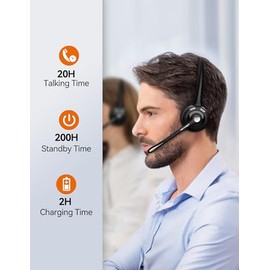 TECKNET - Auriculares inalámbricos Bluetooth con micrófono de cancelación de ruido para camionero, auriculares inalámbricos manos libres con micrófono silenciador para teléfono celular, PC, hogar,