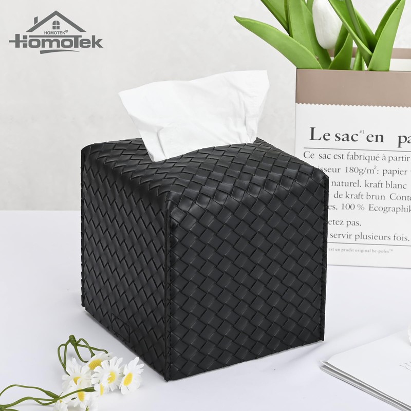 HOMOTEK 2 Pack Tissue Box Cover, Square PU Leather Tissue