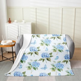 Erosebridal - Manta de hortensia azul de 50 x 60 pulgadas, manta de mariposa azul para niñas y adolescentes, manta de forro polar romántica, decoración de primavera y verano, decoración de la