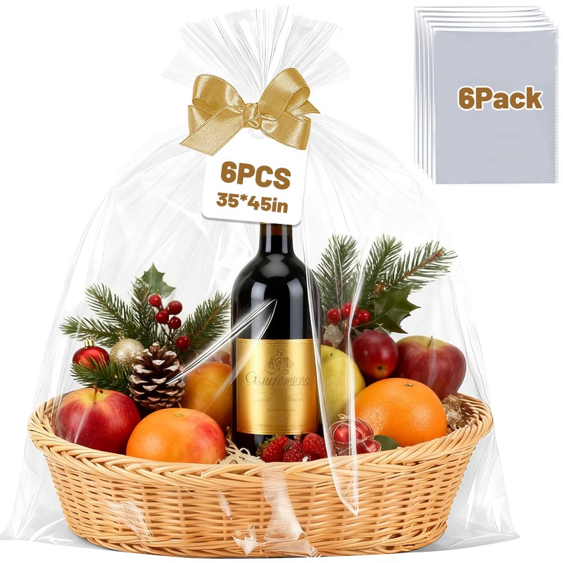 QOIUSO 6Pack Large Cellophane Basket Bags 35x45 Inch – Jumbo