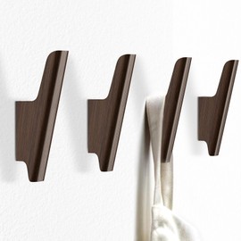 FCOWK Wall Hooks 4 Pack Coat Hooks Mounted Walnut Wood Hooks for Hanging Hat, Towel, Bag, Backpack, Decorative Cute Wooden Heavy Duty Hook for Entryway and Bathroom