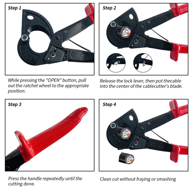 Socpuro Heavy Duty Ratchet Cable Cutter, Aluminum Copper Wire Up