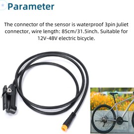 Ruimou 1Set KT-D12L 3Pin E-Bike PAS Magnetic Point Waterproof Pedal Assist Sensor (Waterproof Connector) Cable Length 85cm for 12V to 48V Electric Mountain Bikes