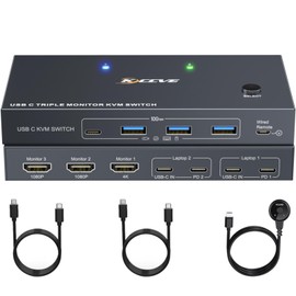 USB C KVM Switch 3 Monitors 2 Laptops 4K 1080P@60Hz,USB-C Docking Station Triple Monitor KVM Switches with 4 USB 3.2 Ports,10Gbps 80W PD Charging,For Windows and Mac OS,Driver Installation is Required