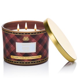 M&SENSE Plaid Pattern 3 Wick Soy Candles,11.64 oz Large Santal Woods Scent Candle for Relaxation, Gifting, Home Décor | for Bedroom, Office, Party