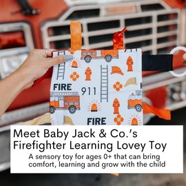Baby Jack & Co 8x8” Fire Lovey Tag Toys for Babies - Baby Crinkle Toys - Crinkle Toys for Baby - Soft & Safe - Learn Shapes & Colors - Ideal Baby Toy - BPA Free w/Stroller Clip
